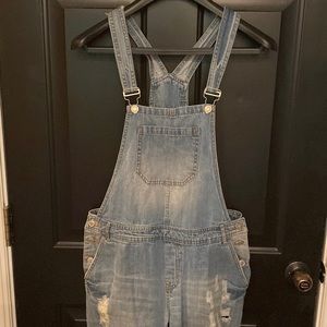Angel Kiss Distressed Denim Overalls L EUC worn twice Pockets Adjustable strap